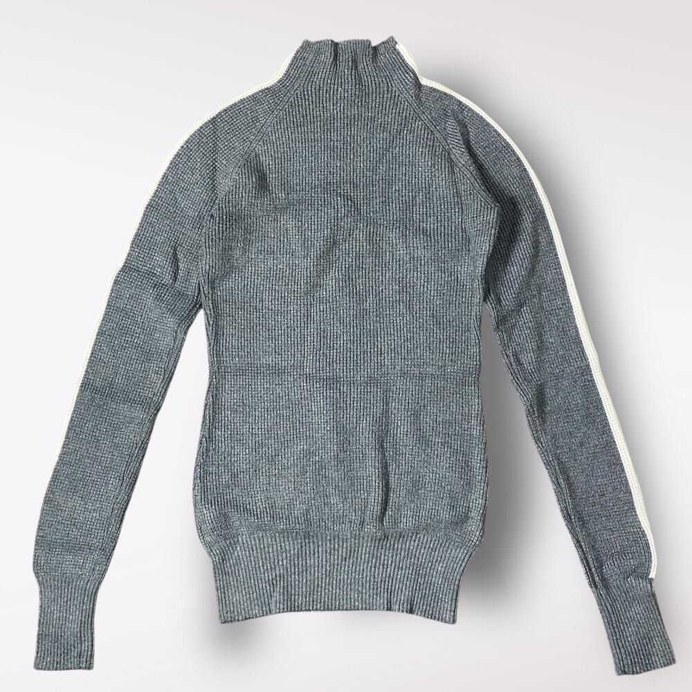 PattyBoutik Mock Neck Raglan Sweater In Gray And‎ Ivory Size S Business Preppy